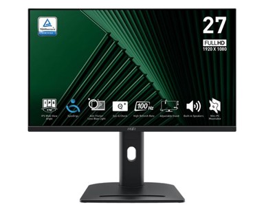 MSI Monitor PRO MP275PG, 27", FHD, IPS, 300 cd/m², 4 ms, HDMI/DP/D-Sub, crni